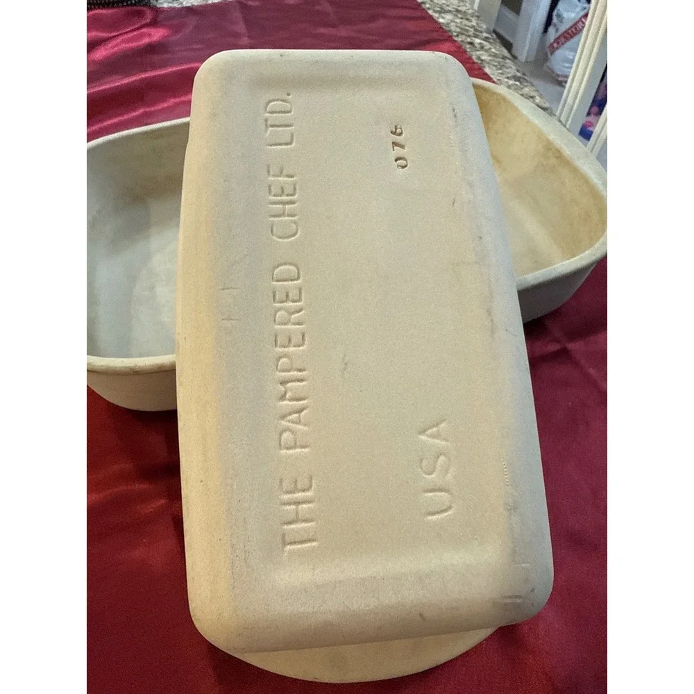 Pampered Chef Stoneware Set Rectangular Baker 0913 and Loaf Pan 076 USA Made